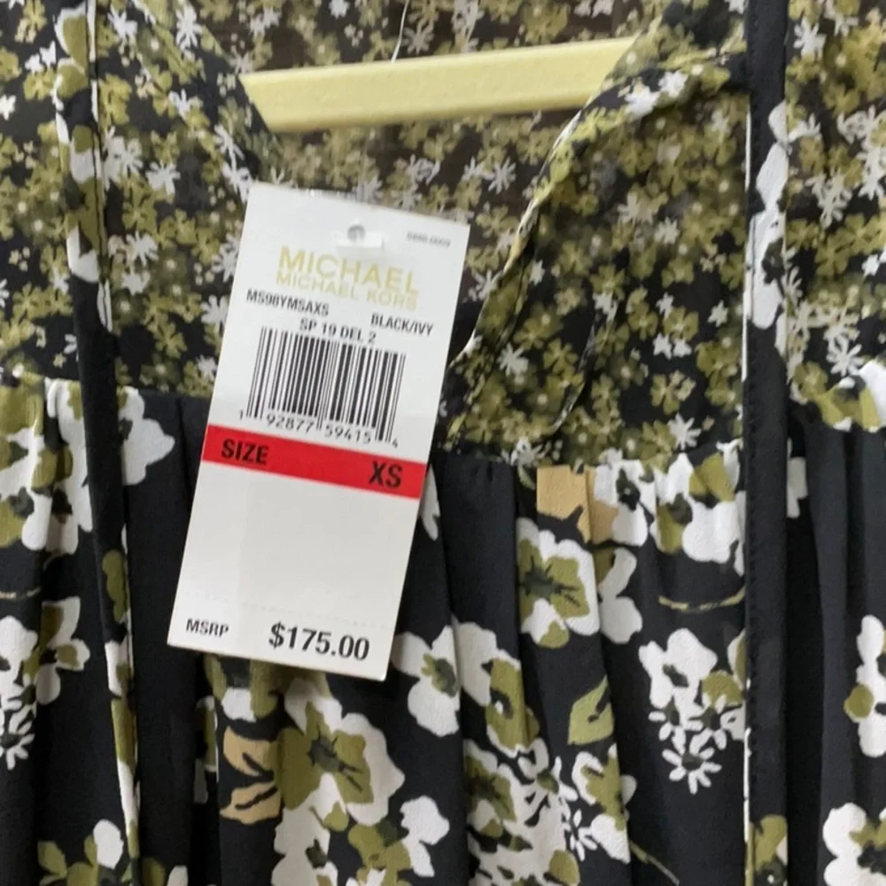 Michael Kors Black Floral Smocked Yoke Long-Sleeve Dress